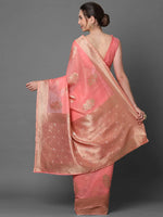 Sareemall Pink Festive Silk Blend Woven Design Saree With Unstitched Blouse