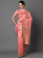 Sareemall Pink Festive Silk Blend Woven Design Saree With Unstitched Blouse