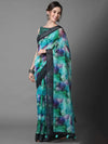 Sareemall Teal Green Casual Linen Printed Saree With Unstitched Blouse