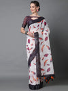 Sareemall White Casual Linen Printed Saree With Unstitched Blouse