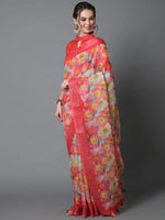 Sareemall Peach Casual Linen Printed Saree With Unstitched Blouse