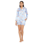 Women Light Blue Printed Shirt and Shorts Night Suit