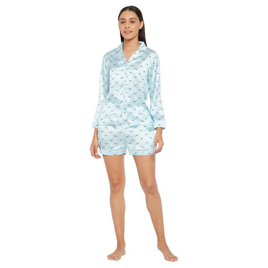 Women Light Bird Print and Shorts Night Suit