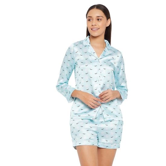 Women Light Bird Print and Shorts Night Suit