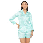 Women Aquamarine Printed Shirt and Shorts Night Suit