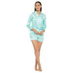 Women Aquamarine Printed Shirt and Shorts Night Suit