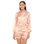 Women Beige Printed Shirt and Shorts Night Suit