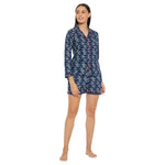 Women Navy Blue & Grey Printed Shirt and Shorts Night Suit