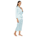 Women Light Blue Printed Shirt and Pyjama Night Suit