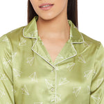 Women Lime Green Printed Shirt and Pyjama Night Suit