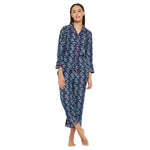 Women Navy Blue & Grey Printed Shirt and Pyjama Night Suit