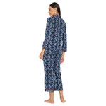 Women Navy Blue & Grey Printed Shirt and Pyjama Night Suit