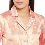 Women Beige Printed Shirt and Pyjama Night Suit