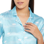 Women Sky Blue Printed Shirt and Pyjama Night Suit