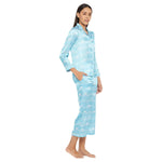 Women Sky Blue Printed Shirt and Pyjama Night Suit