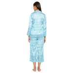 Women Sky Blue Printed Shirt and Pyjama Night Suit