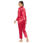 Women Blossom Red Satin Finish Solid Night Suit