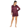 Women Wine Satin Finish Solid Shorts Night Suit