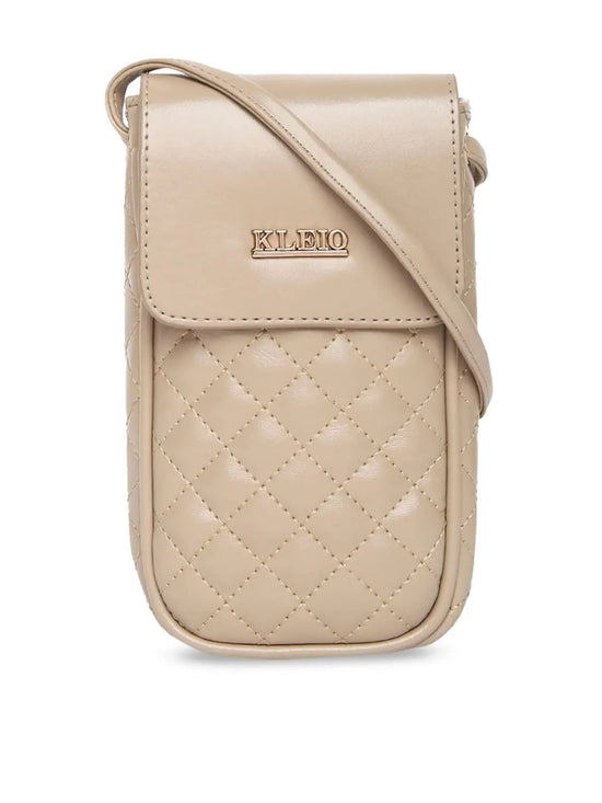 KLEIO Small Quilted Crossbody Mobile Sling Pouch For Women/Girls (HO8023KL-BE)(BEIGE)