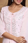 Juniper Pink Cotton Mirror Work Layered Kurta Dress With Mask