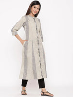 Juniper Beige Cotton Dobby Self Design A-Line Kurta