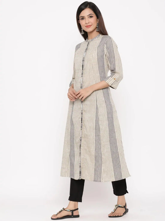 Juniper Beige Cotton Dobby Self Design A-Line Kurta