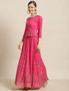 Juniper Fuschia Rayon & Cambric Printed Peplum Lehenga Choli Sets