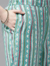 Juniper Blue Rayon Slub Printed A-Line Kurta Pant Set