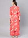 Juniper Coral Rayon Printed A-Line Kurta Palazzo Set