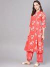 Juniper Coral Rayon Printed A-Line Kurta Palazzo Set