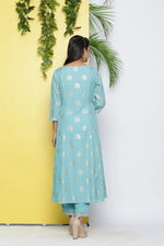 Juniper Mint Poly Muslin Printed A-Line Kurta Pant Dupatta Set