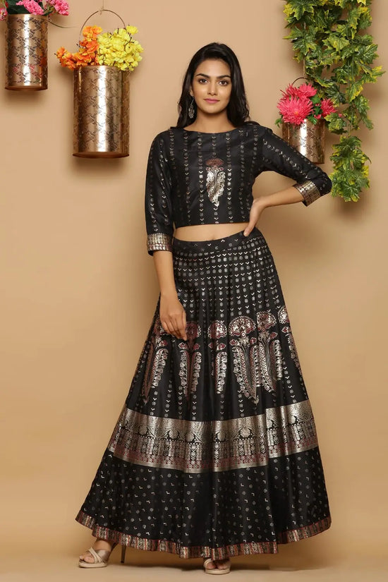 Juniper Black Shantoon Printed Lehenga Choli Set