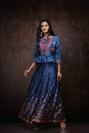 Juniper Teal Dull Satin Printed Kalidar Lehenga Choli Set