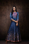 Juniper Teal Dull Satin Printed Kalidar Lehenga Choli Set