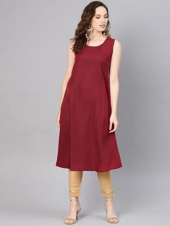 Juniper Maroon Chanderi Printed Layered Kurta