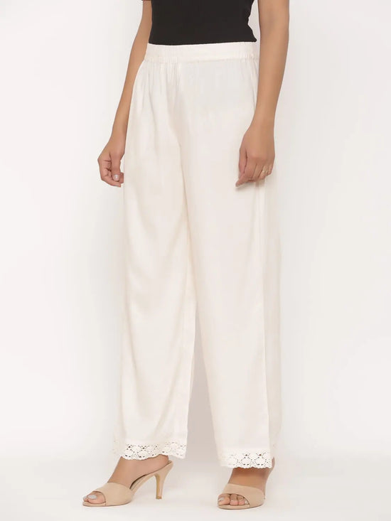 Juniper Ivory Rayon Solid Wide-Leg Palazzo