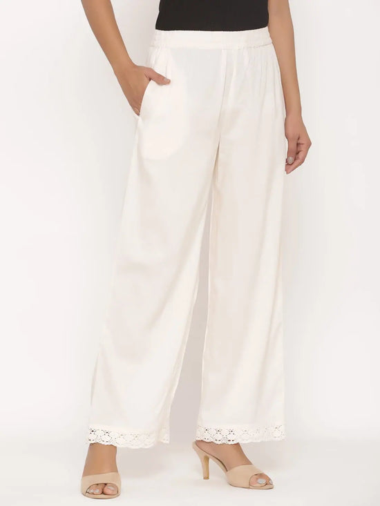 Juniper Ivory Rayon Solid Wide-Leg Palazzo