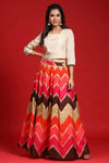 Juniper Coral Silk Printed Lehenga With Silk Lurex Choli