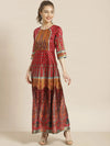 Juniper Maroon Dull Satin Printed Anarkali Dress