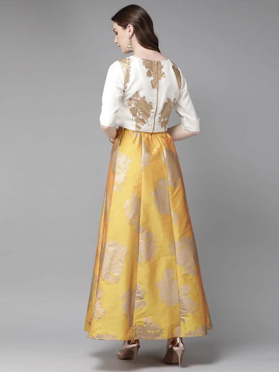 Juniper Mustard Taffeta Silk Foil Print Lehenga Choli Set