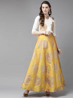 Juniper Mustard Taffeta Silk Foil Print Lehenga Choli Set