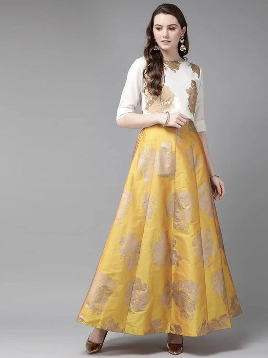 Juniper Mustard Taffeta Silk Foil Print Lehenga Choli Set