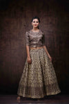 Juniper Brown Jute Jacquard Lehenga Choli Dupatta Set