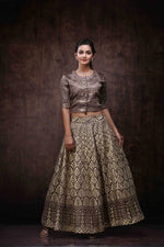 Juniper Brown Jute Jacquard Lehenga Choli Dupatta Set