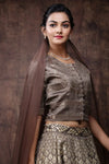 Juniper Brown Jute Jacquard Lehenga Choli Dupatta Set