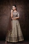 Juniper Brown Jute Jacquard Lehenga Choli Dupatta Set