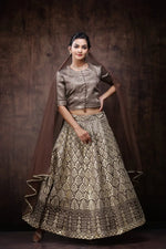 Juniper Brown Jute Jacquard Lehenga Choli Dupatta Set