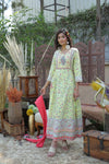 Juniper Limegreen Cambric Floral Print Anarkali Dress & Dupatta Set with Rubber-Band