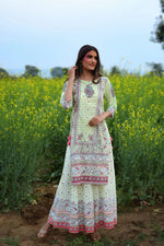 Juniper Limegreen Cambric Printed Straight Kurta Palazzo Dupatta Set