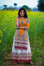 Juniper Mustard Cambric Printed Straight Kurta Palazzo Dupatta Set